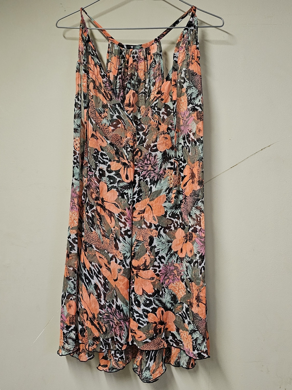Womens Multicolor Floral Dress Orange Green Sleeveless Summer Sundress